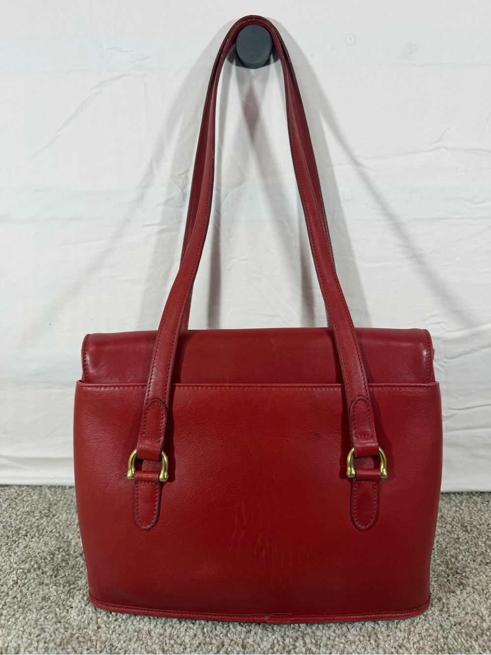 Vintage Coach Equestrian Flap Shopper Bag Red Leather 9808 USA 1997 - Picture 3 of 5
